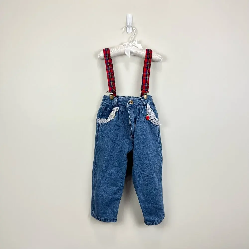 Vintage Young Hearts Denim Suspender Pants 3T